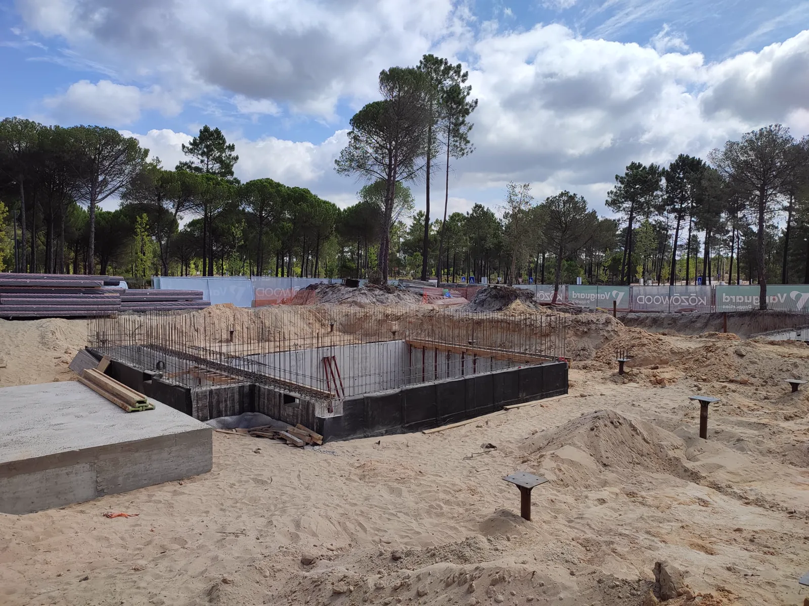 Helical pile foundation construction site