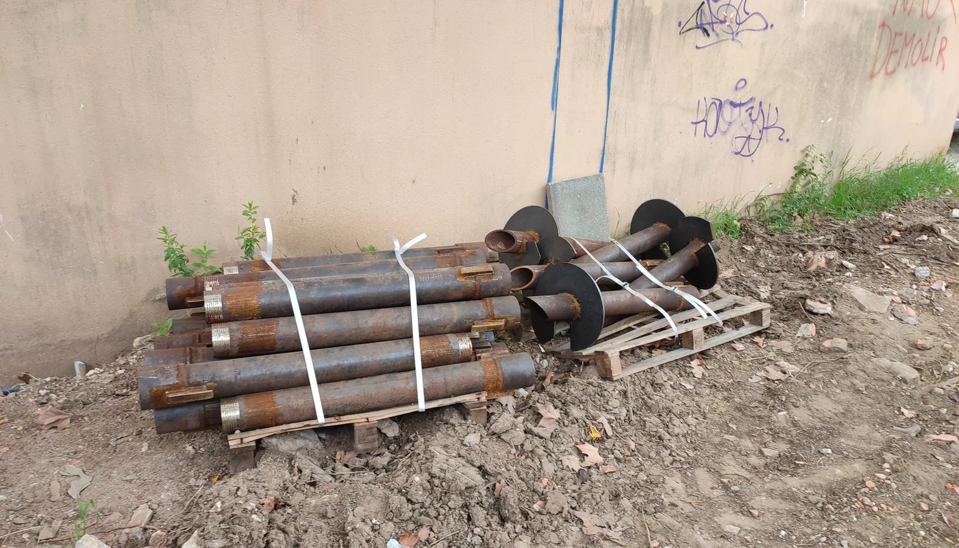 1-metre tube sections used to install the piles beneath the structure
