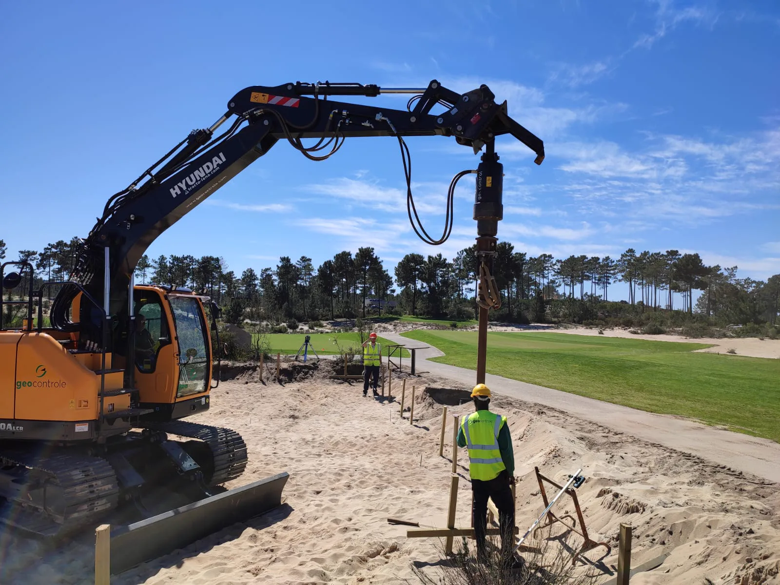 Helical pile installation at a golf resort with a Geocontrole/Rotopile rig