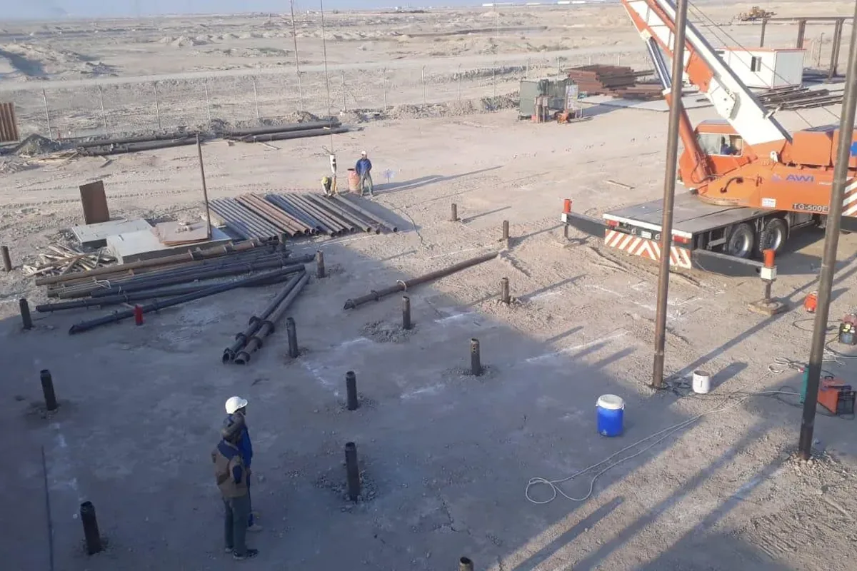 Helical pile installation on an oil field, Basra
