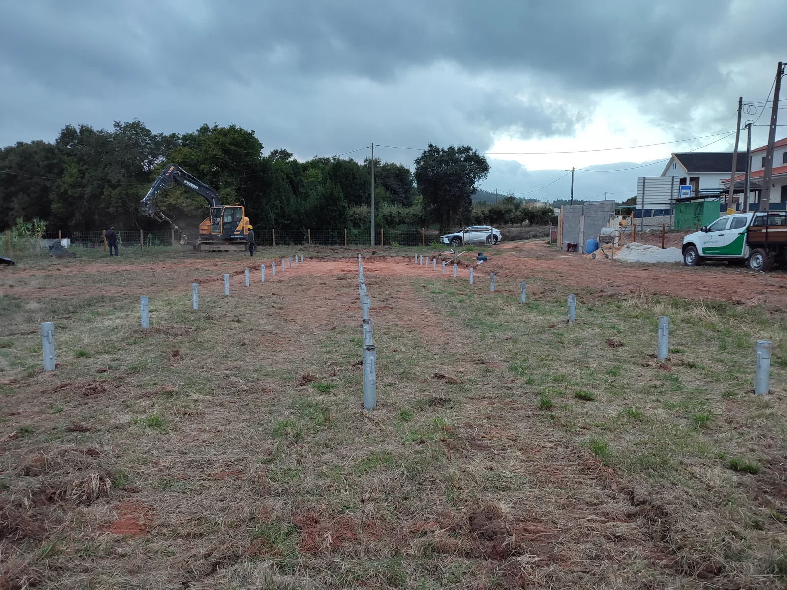 Helical piles installed on a site in Portugal, foundation ready to build on