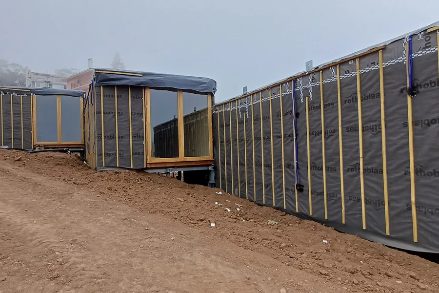 Completed modular houses in Leceia, Oeiras