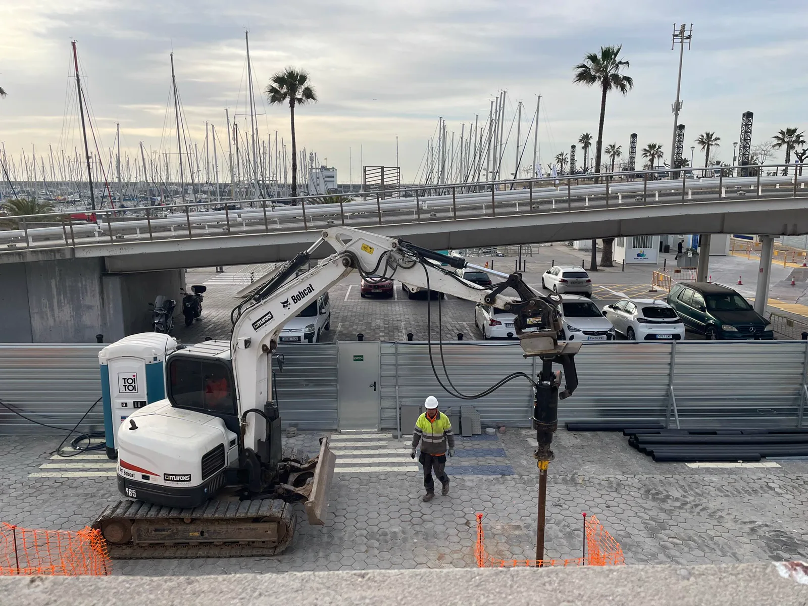 Helical pile installation next to the Olympic marina in Barcelona